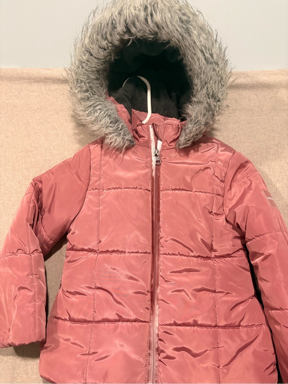 Calvin Klein Girls' Cozy Pink Puffer Jacket with Faux Fur Hood